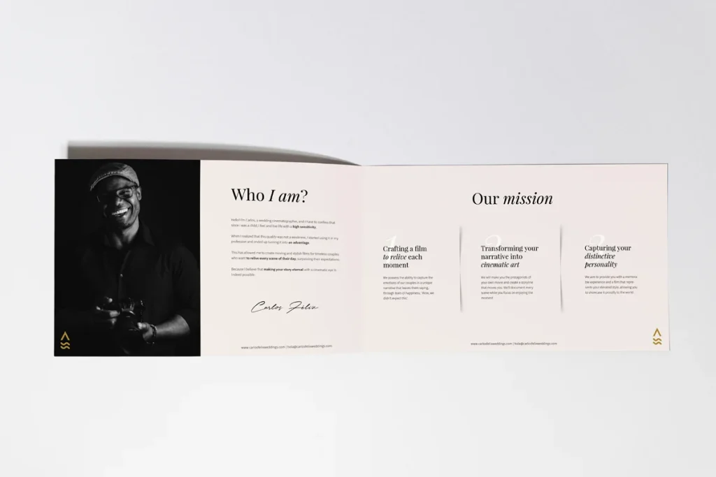 Diseño de las páginas interiores del dossier de Carlos Félix Weddings