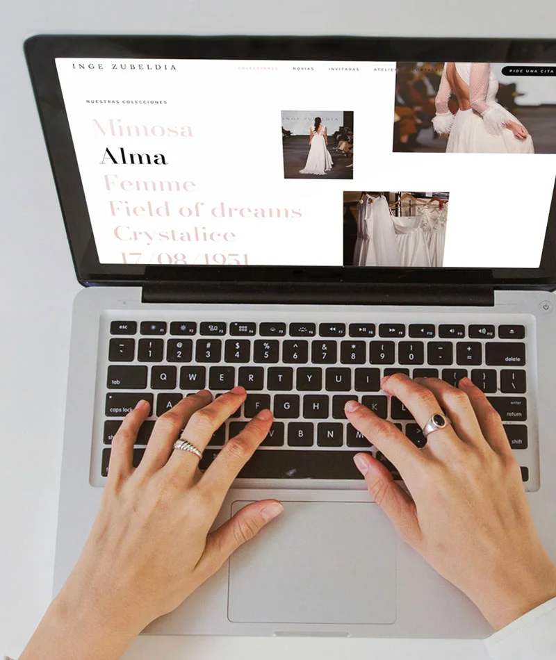 Vista de la web para Inge Zubeldia, atelier de vestidos de novia y fiesta en el País Vasco