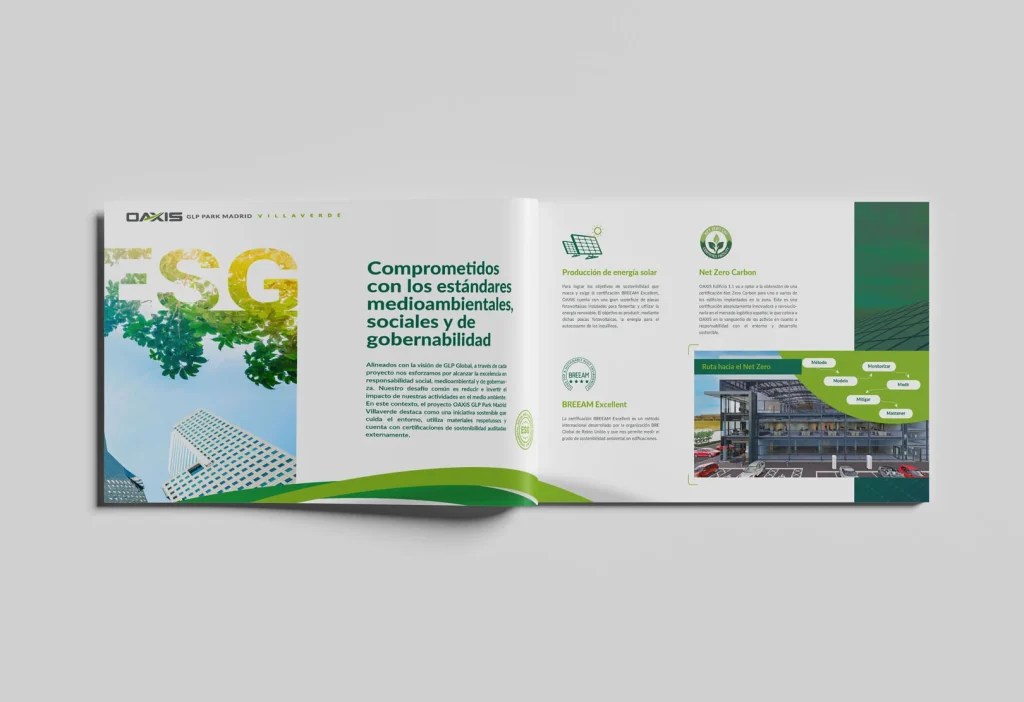 Diseño del interior del dossier de uno de los proyectos de la empresa GLP